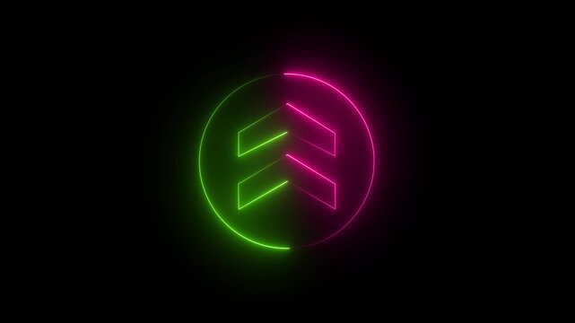 Abstract glowing neon double arrow up icon animation