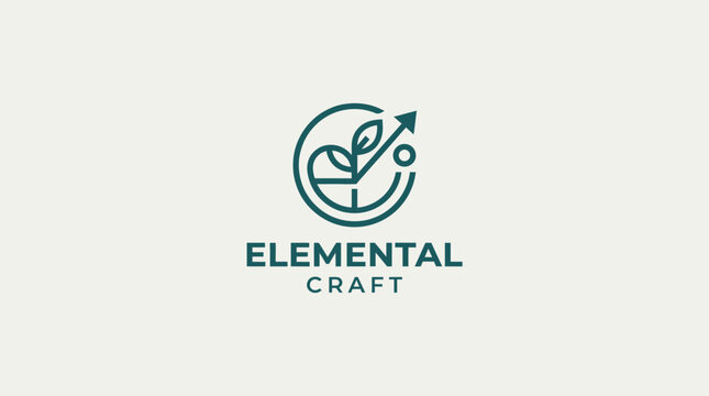 Elemental Craft Logo with Growth Arrow and Leaf