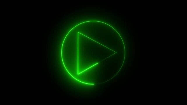 Video, audio play baton icon animation. Glowing neon play baton with play baton inside circle on background..