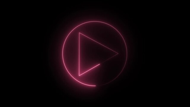 Video, audio play baton icon animation. Glowing neon play baton with play baton inside circle on background..