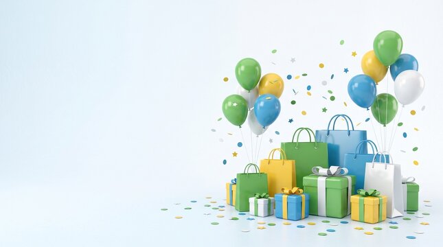 Birthday Celebration Gifts and Balloons with Confetti