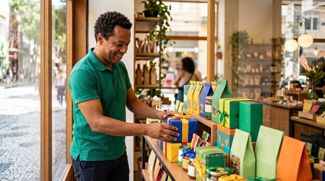 Man Shopping for Gifts in a Small Store