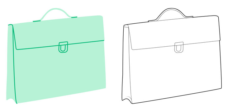 Portfolio case silhouette bag. Fashion accessory technical illustration. Vector satchel front 3-4 view for Men, women, unisex style, flat handbag CAD mockup sketch outline isolated