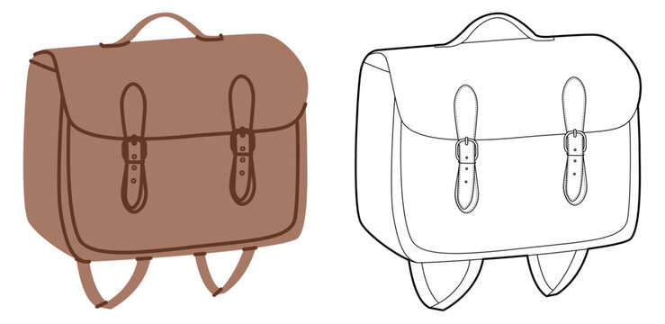 Preppy Backpack backpack silhouette satchel bag. Fashion accessory technical illustration. Vector schoolbag 3-4 view for Men, women, unisex style, flat handbag CAD mockup sketch outline isolated