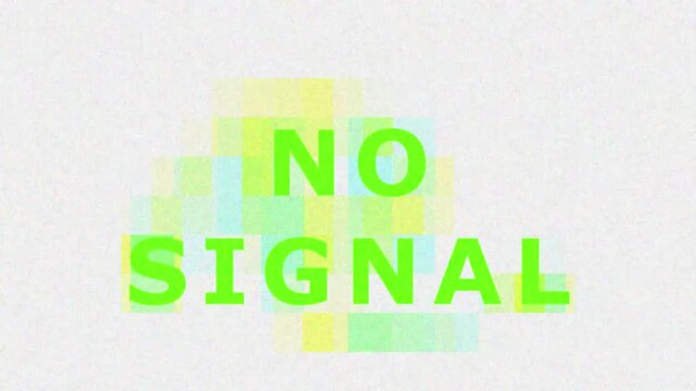 Digital Glitch Text NO SIGNAL in Cinematic Motion With Color Aberration During Broadcast Static