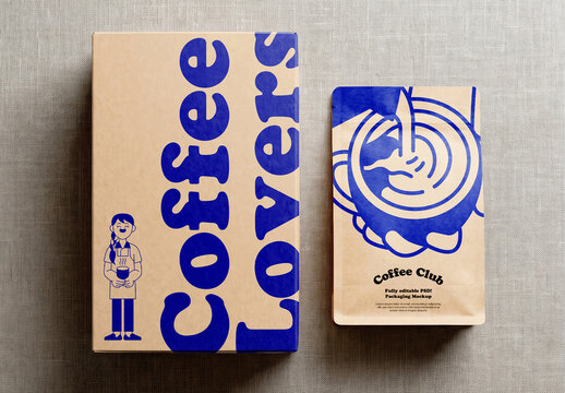 Coffee Packaging Box And Bag Mockup