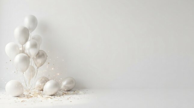 Elegant white balloons and confetti arrangement for celebrations
