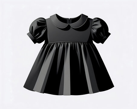 Classic black baby dress with puff sleeves and Peter Pan collar.