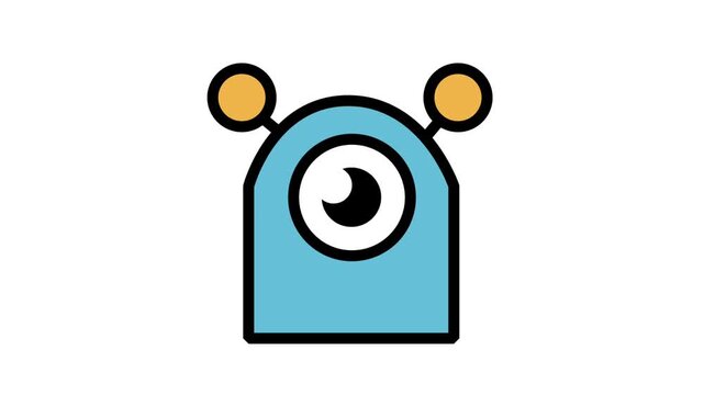 Cute Robot Character Motion Icon. Animated cartoon robot character with big lens eye, symbolizing artificial intelligence, automation, chatbot, future technology, and friendly bot.