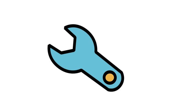 Technical Service Wrench Motion Icon. Animated blue wrench icon, representing general repair services, technical support, mechanical installation, maintenance tools, and industrial work.