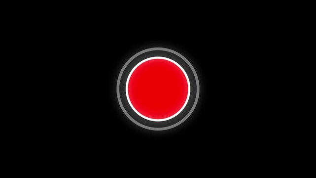  Red Recording Button Icon with Flashing Glowing Circles Animation on Black Background
