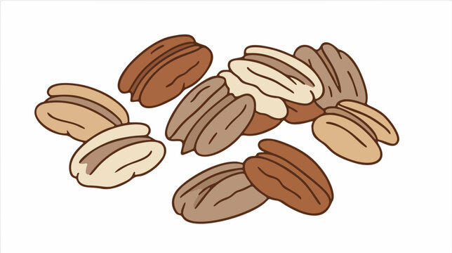 Pecan Nut Halves on White Background Illustration