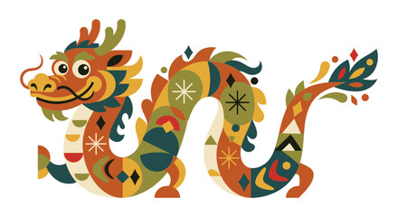 Naklejka premium Colorful Chinese Dragon Illustration - Festive Asian Creature Art