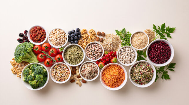 Colorful Pantry Staples with Beans Lentils Grains and Garden Produce