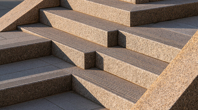 Sunlit Stone Stairway with Clean Edges and Repeating Horizontal Lines