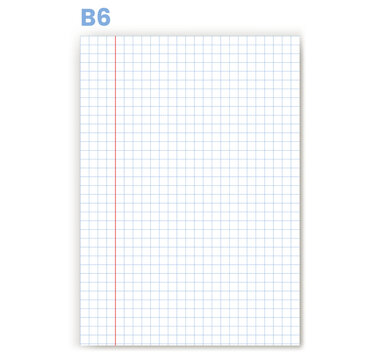 Graph Paper displays blue square ruling beside red vertical margin across white field. Ideal for mathematics worksheets, geometry exercises, plotting, engineering drafts, vector assets
