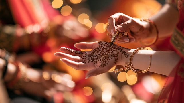 Hand Decorated with Traditional Henna Motifs During Cultural Ceremony
