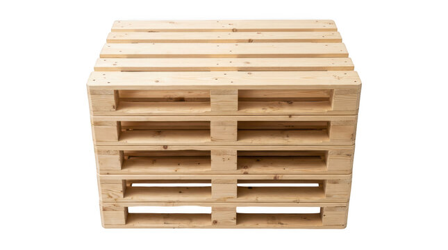 Stack of new wooden shipping pallets isolated on transparent background