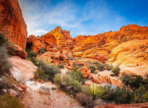 Calico Tanks Trail red rock formations at sunset
