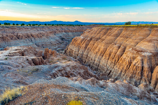 Sunrise panorama of Cathedral Gorge State Park pinnacles