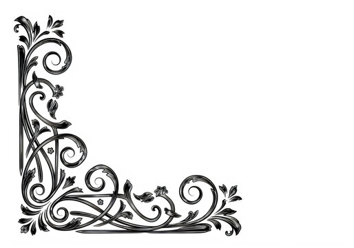 Vintage floral corner border design element isolated on transparent background, isolated on white background