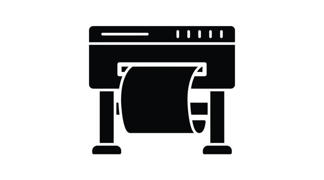 Large format digital inkjet printer icon displaying black and white minimalist graphic style for modern engineering and professional print design