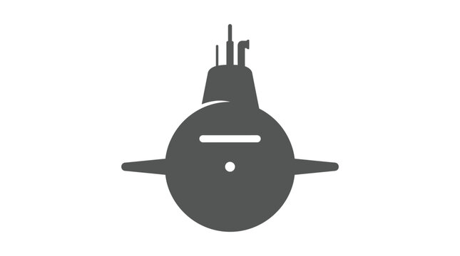 Minimalist dark grey submarine icon design featuring a sleek circular hull and prominent periscope for marine navigation and military visualization