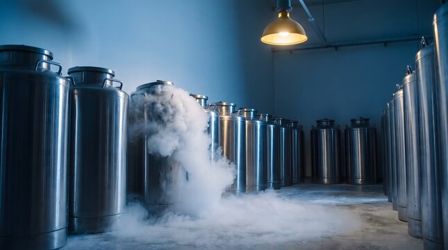 Cryogenic liquid nitrogen storage tanks in biobank facility