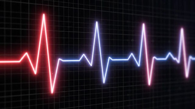 Heartbeat ECG Line Pulse Animation Red Blue Neon Glow