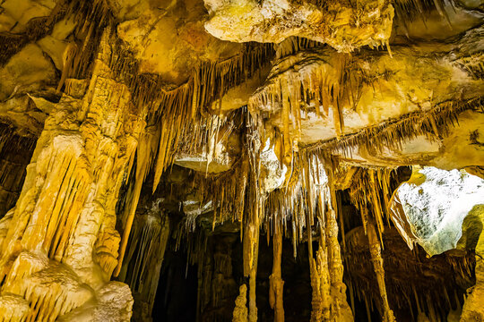 Intricate stalactites and stalagmites inside Lehman Caves