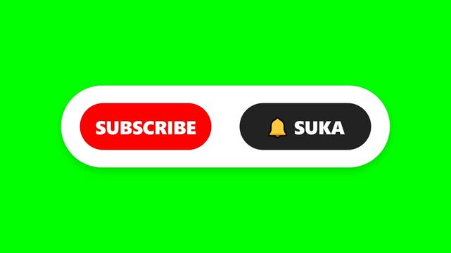 Social media subscribe and like buttons on green screen background