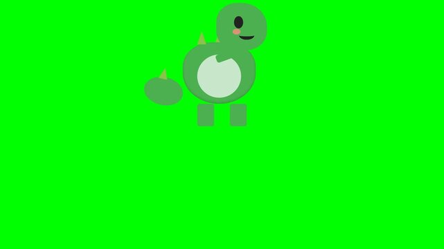 Cute Green Dinosaur Character Animation on Green Screen Background.