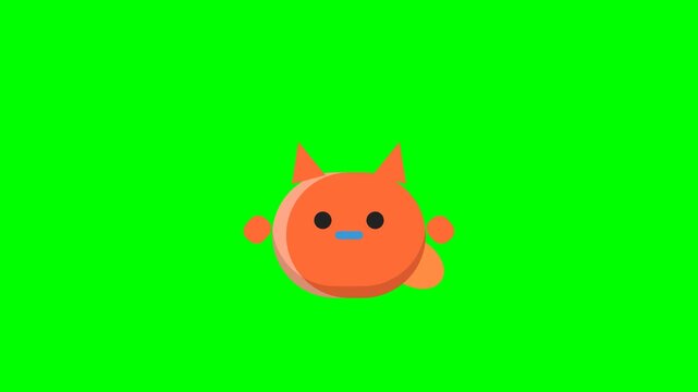 Cute Animated Orange Cat Character Waving Hello on Green Screen.