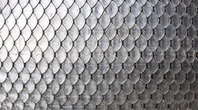 Metallic silver scales texture pattern with shimmering surface