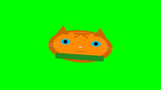 Animated Orange Cat Head Character with Green Background.