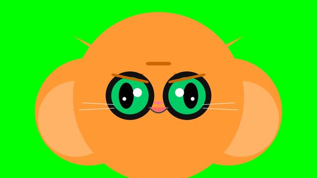 Funny Cartoon Hamster Face Animation with Green Screen Background.