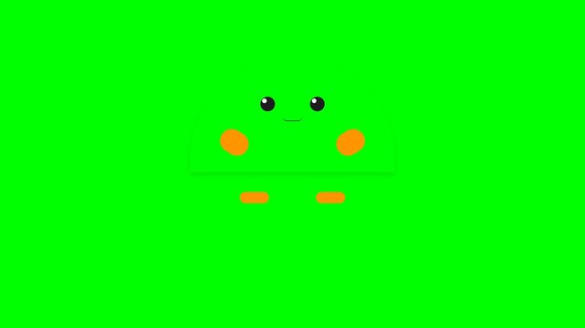 Cute Cartoon Frog Character Animation on Green Screen Background.