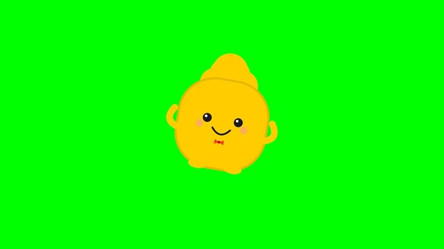 Cute Animated Yellow Lemon Character Dancing on Green Screen.