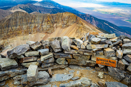 Wheeler Peak summit sign at trail end