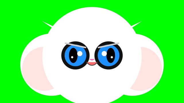 Animated White Fluffy Character with Big Blue Eyes on Green Screen.