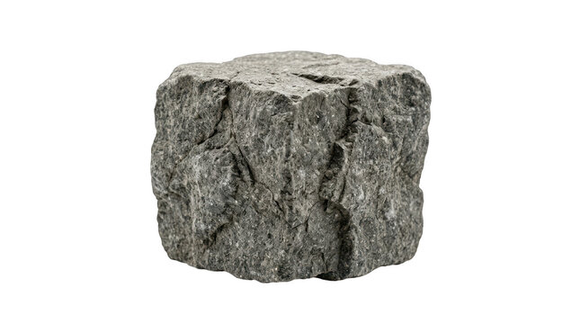 A single rough granite paving stone cube isolated on transparent background