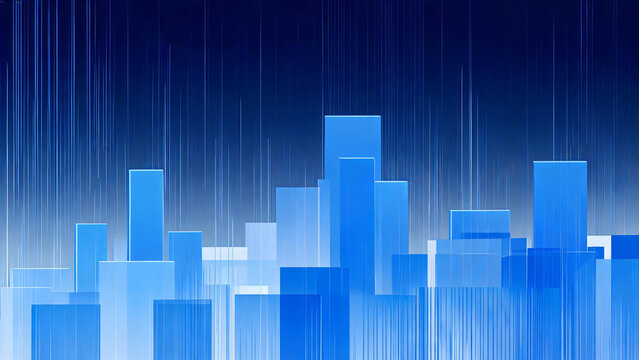 An abstract digital background featuring blue bar graphs and vertical light streaks, suitable for tech or business related visuals.