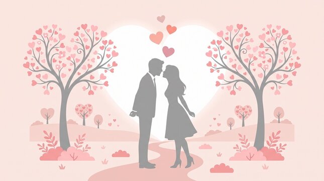 Couple kissing under cherry blossom trees