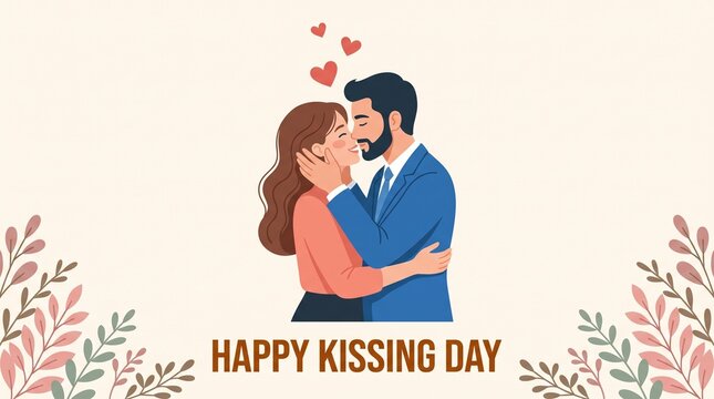 Couple kissing happily on kissing day