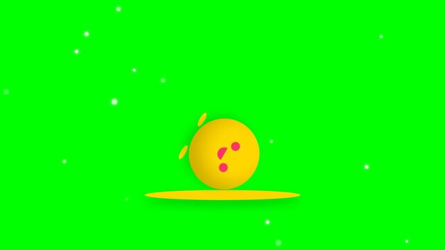 Cute Animated Yellow Ball Character Jumping on Green Screen Background.