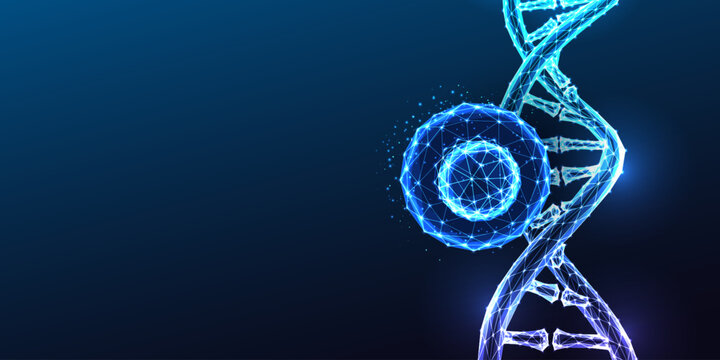 DNA Double Helix Stem Cell Activation Target Gene Therapy Glowing Blue Polygonal Vector