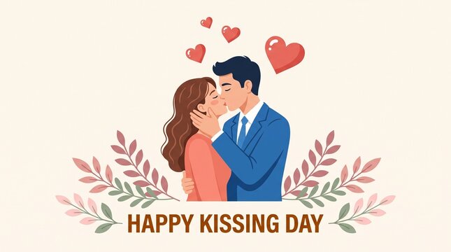 Couple kissing on happy kissing day illustration