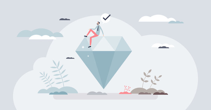 Employee value proposition shown as a diamond lifting an employee with a checkmark, expressing recognition, rewards, and growth. Tiny style