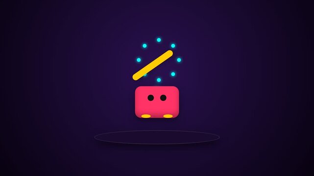 Minimalist 2D Animation of a Cute Pink Character Opening and Closing a Box.
