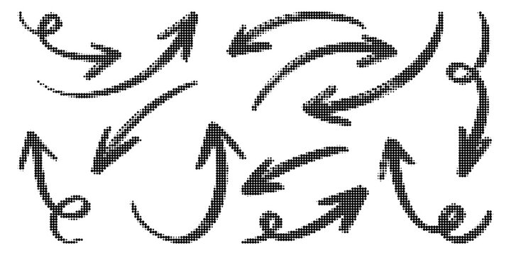 Set of handdrawn arrows with a halftone dot pattern effect